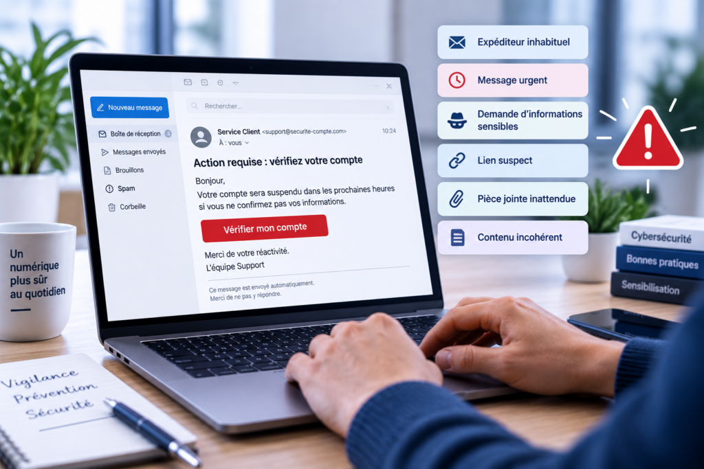 Exemple d’e-mail de phishing avec plusieurs signes d’alerte